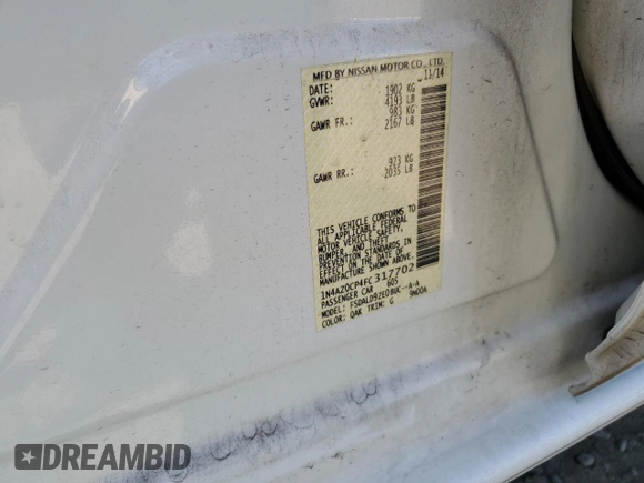 2015 Nissan LEAF SV with VIN 1N4AZ0CP4FC317702, listed as a Copart auction lot 54688805 with 80,491 mi miles and Salvage Title. Bid and sale history available at carsss.com. Image 12.