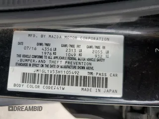 2017 Mazda Mazda6 Touring with VIN JM1GL1V53H1105492, listed as a Copart auction lot 89200735 with 0 mi miles and Salvage Title. Bid and sale history available at carsss.com. Image 12.