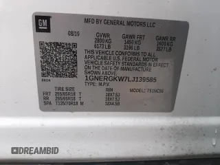 2020 Chevrolet Traverse LT Cloth with VIN 1GNERGKW7LJ139585, listed as a Copart auction lot 55529455 with 62,376 mi miles and Salvage title. Bid and sale history available at DreamBid. Image 13.