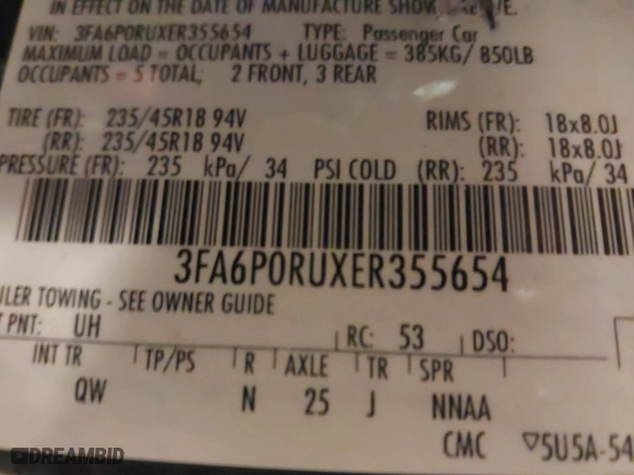 2014 Ford Fusion Titanium Hybrid with VIN 3FA6P0RUXER355654, listed as a IAAI auction lot 41611653 with 211,353 mi miles. Bid and sale history available at carsss.com. Image 9.