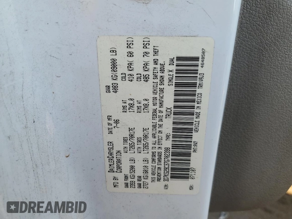 2007 Dodge 2500 Laramie with VIN 3D7KS29C37G702398, listed as a Copart auction lot 82026444 with 353,233 mi miles and Salvage Title. Bid and sale history available at DreamBid. Image 12.