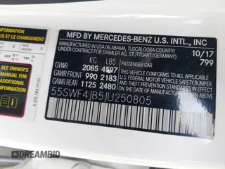 2018 Mercedes-Benz C 300 with VIN 55SWF4JB5JU250805, listed as a IAAI auction lot 42365382 with 48,347 mi miles and . Bid and sale history available at DreamBid. Image 9.