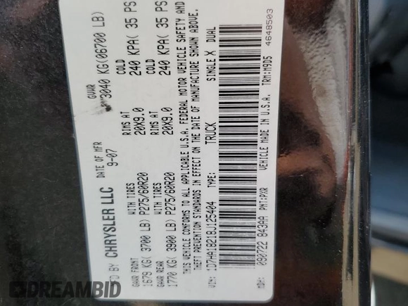 2008 Dodge 1500 SLT z VIN 1D7HA18218J125404, wystawiony jako Copart lot #58545215 z przebiegiem 117 548 mil mil oraz Szkoda całkowita • Salvage title. Historia ofert i sprzedaży dostępna na DreamBid. Obrazek 12.
