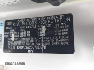 2012 Kia Sportage EX with VIN KNDPC3A25C7181678, listed as a IAAI auction lot 42082014 with Not provided miles and . Bid and sale history available at DreamBid. Image 9.