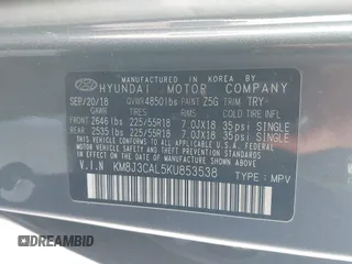 2019 Hyundai Tucson Ultimate with VIN KM8J3CAL5KU853538, listed as a IAAI auction lot 41752809 with 136,348 mi miles. Bid and sale history available at carsss.com. Image 9.