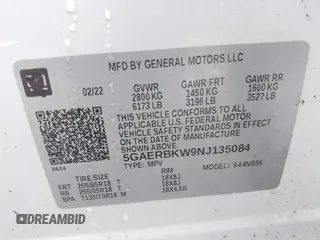 2022 Buick Enclave Essence with VIN 5GAERBKW9NJ135084, listed as a IAAI auction lot 41459518 with 88,735 mi miles. Bid and sale history available at carsss.com. Image 9.