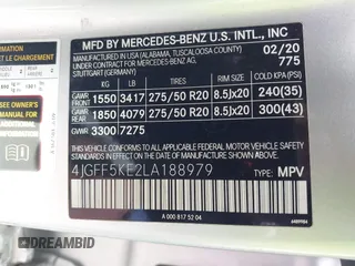 2020 Mercedes-Benz GLS 450 z VIN 4JGFF5KE2LA188979, wystawiony jako IAAI lot #41687936 z przebiegiem 68 536 mil mil oraz . Historia ofert i sprzedaży dostępna na DreamBid. Obrazek 9.