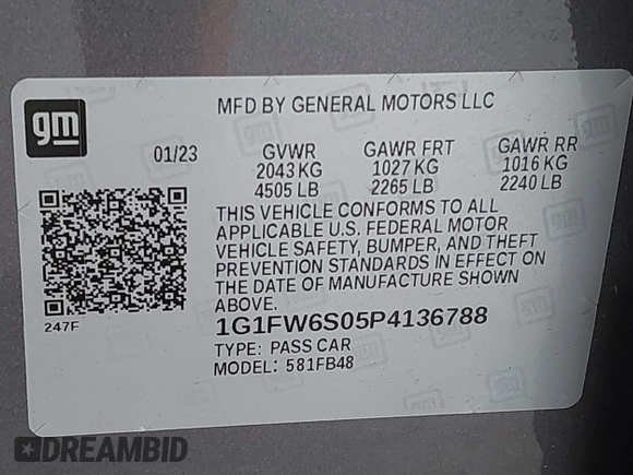 2023 Chevrolet Bolt EV 1LT with VIN 1G1FW6S05P4136788, listed as a IAAI auction lot 42366716 with 18,378 mi miles and . Bid and sale history available at DreamBid. Image 9.