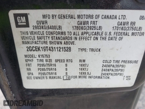 2003 Chevrolet Silverado 1500 LS с VIN 2GCEK19T431121528, выставлен на аукционе IAAI как лот 42223072 с пробегом 332 549 миль миль и . История ставок и продаж доступна на DreamBid. Изображение 9.