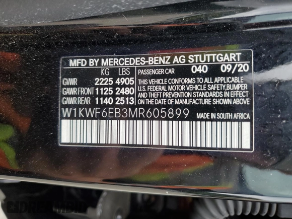 2021 Mercedes-Benz C 43 AMG with VIN W1KWF6EB3MR605899, listed as a Copart auction lot 71687604 with 39,876 mi miles and Salvage title. Bid and sale history available at DreamBid. Image 14.