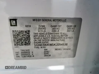 2019 Chevrolet Traverse Premier z VIN 1GNERKKW1KJ254538, wystawiony jako Copart lot #55424455 z przebiegiem 96 677 mil mil oraz Czysty tytuł • Clean title. Historia ofert i sprzedaży dostępna na DreamBid. Obrazek 13.