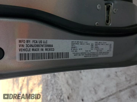 2022 Jeep Compass North with VIN 3C4NJDBB7NT209884, listed as a Copart auction lot 44819015 with 22,646 mi miles and Salvage Title. Bid and sale history available at DreamBid. Image 14.
