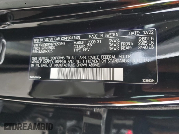 2023 Volvo XC90 Plus with VIN YV4062PN6P1950344, listed as a Copart auction lot 86368604 with 16,163 mi miles and Salvage Title. Bid and sale history available at carsss.com. Image 12.