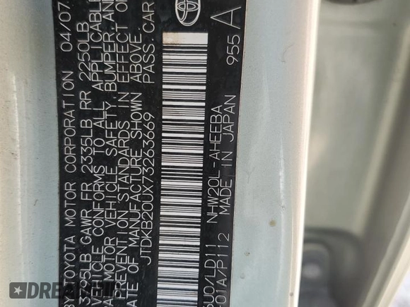 2007 Toyota Prius z VIN JTDKB20UX73263669, wystawiony jako Copart lot #66348865 z przebiegiem 183 909 mil mil oraz Czysty tytuł • Clean title. Historia ofert i sprzedaży dostępna na DreamBid. Obrazek 12.