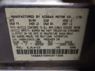 2004 Nissan Maxima SE with VIN 1N4BA41E64C911306, listed as a IAAI auction lot 41901758 with 160,841 mi miles and . Bid and sale history available at DreamBid. Image 9.
