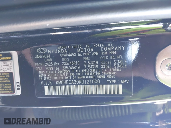 2024 Hyundai Kona Limited with VIN KM8HECA30RU121000, listed as a IAAI auction lot 41419779 with 4,756 mi miles. Bid and sale history available at carsss.com. Image 9.