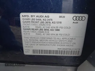 2020 Audi Q5 Premium with VIN WA1ANAFY0L2115774, listed as a IAAI auction lot 41888672 with 53,703 mi miles. Bid and sale history available at carsss.com. Image 9.