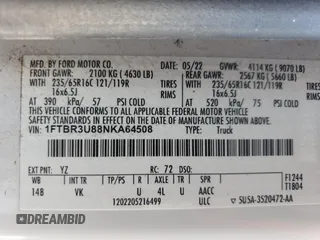 2022 Ford Transit Cargo with VIN 1FTBR3U88NKA64508, listed as a Copart auction lot 55091405 with 81,200 mi miles and Salvage Title. Bid and sale history available at DreamBid. Image 14.