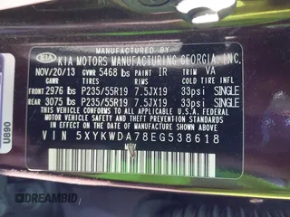 2014 Kia Sorento SX with VIN 5XYKWDA78EG538618, listed as a IAAI auction lot 40943738 with 162,208 mi miles and . Bid and sale history available at DreamBid. Image 9.