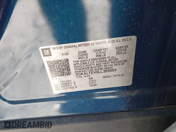 2020 GMC Terrain SLE with VIN 3GKALTEV0LL303955, listed as a IAAI auction lot 41330389 with 26,856 mi miles. Bid and sale history available at carsss.com. Image 9.