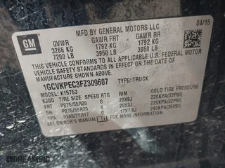 2015 Chevrolet Silverado 1500 Work Truck with VIN 1GCVKPEC3FZ309607, listed as a IAAI auction lot 41785250 with 334,219 mi miles. Bid and sale history available at carsss.com. Image 9.