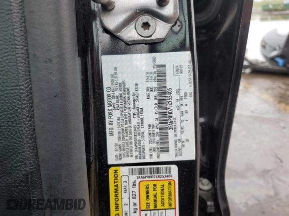 2020 Ford Fusion SE with VIN 3FA6P0HD7LR253405, listed as a Copart auction lot 55436015 with 50,839 mi miles and Non repairable. Bid and sale history available at DreamBid. Image 12.