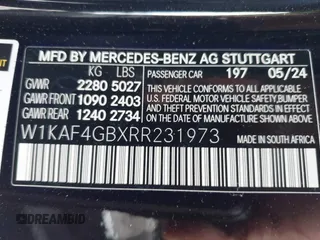 2024 Mercedes-Benz C 300 with VIN W1KAF4GBXRR231973, listed as a IAAI auction lot 41324526 with Not Provided miles and . Bid and sale history available at DreamBid. Image 9.