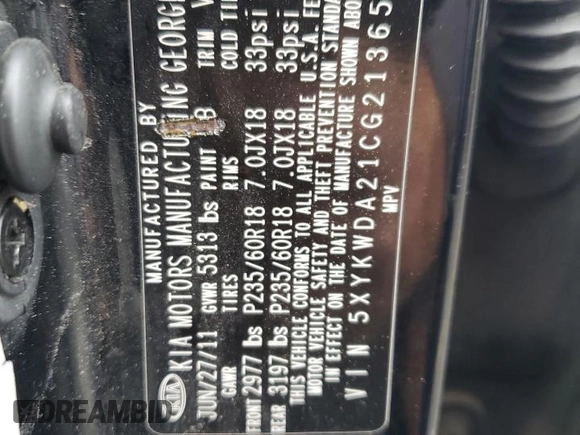 2012 Kia Sorento SX with VIN 5XYKWDA21CG213651, listed as a Copart auction lot 60831745 with 227,817 mi miles and Clean title. Bid and sale history available at DreamBid. Image 13.