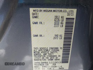 2016 Nissan Altima S with VIN 1N4AL3AP8GC111953, listed as a IAAI auction lot 41588139 with 121,701 mi miles and . Bid and sale history available at DreamBid. Image 9.