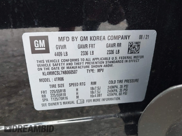 2022 Buick Encore GX Preferred с VIN KL4MMCSL7NB060507, выставлен на аукционе IAAI как лот 42043738 с пробегом 38 662 миль миль и . История ставок и продаж доступна на DreamBid. Изображение 9.