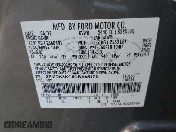 2013 Ford Edge Limited z VIN 2FMDK3KC5DBA65172, wystawiony jako IAAI lot #41621503 z przebiegiem 166 085 mil mil oraz . Historia ofert i sprzedaży dostępna na DreamBid. Obrazek 9.