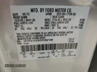 2013 Ford F-150 XL with VIN 1FTFX1CF0DFD62148, listed as a Copart auction lot 48986985 with 0 mi miles and Salvage Title. Bid and sale history available at carsss.com. Image 13.