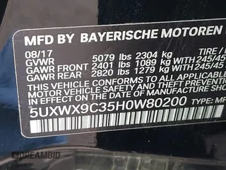 2017 BMW X3 xDrive28i with VIN 5UXWX9C35H0W80200, listed as a IAAI auction lot 42117600 with 80,255 mi miles and . Bid and sale history available at DreamBid. Image 9.
