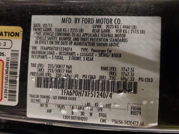 2015 Ford Fusion SE with VIN 1FA6P0H7XF5124074, listed as a IAAI auction lot 41658822 with 127,886 mi miles and . Bid and sale history available at carsss.com. Image 9.
