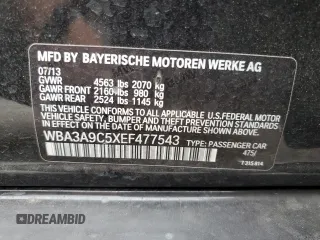 2014 BMW 3 Series 335i with VIN WBA3A9C5XEF477543, listed as a Copart auction lot 54410795 with 67,237 mi miles and Salvage Title. Bid and sale history available at carsss.com. Image 13.