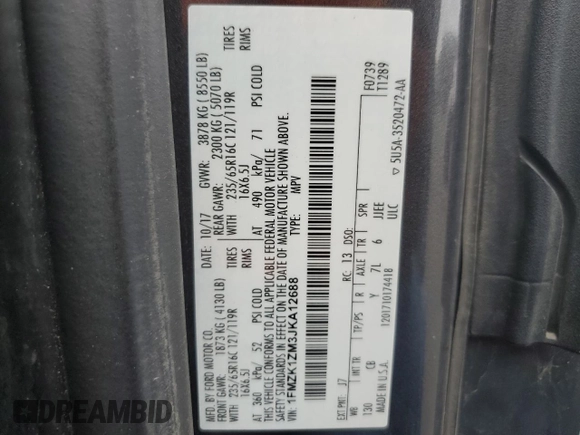 2018 Ford Transit Passenger XL z VIN 1FMZK1ZM3JKA12688, wystawiony jako Copart lot #60635335 z przebiegiem 121 509 mil mil oraz Szkoda całkowita • Salvage title. Historia ofert i sprzedaży dostępna na DreamBid. Obrazek 13.