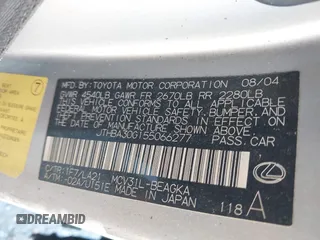 2005 Lexus ES 350 with VIN JTHBA30G155066277, listed as a IAAI auction lot 41843445 with Not provided miles and . Bid and sale history available at DreamBid. Image 9.