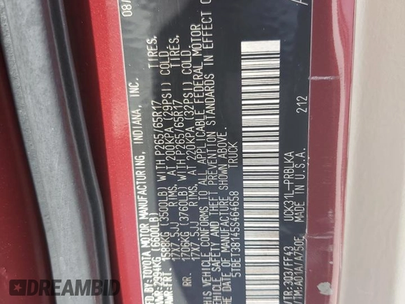 2005 Toyota Tundra Limited z VIN 5TBET38145S464658, wystawiony jako Copart lot #53879835 z przebiegiem 190 038 mil mil oraz Szkoda całkowita • Salvage title. Historia ofert i sprzedaży dostępna na DreamBid. Obrazek 12.