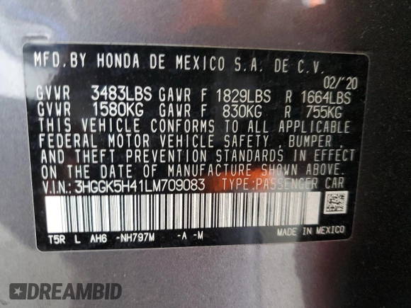 2020 Honda Fit LX with VIN 3HGGK5H41LM709083, listed as a Copart auction lot 60003515 with 45,905 mi miles and Salvage title. Bid and sale history available at DreamBid. Image 12.