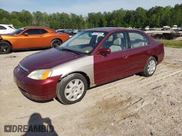 2002 Honda Civic EX with VIN 2HGES26742H561320, listed as a Copart auction lot 54975895 with 102,177 mi miles and Clean Title. Bid and sale history available at DreamBid. Image 1.
