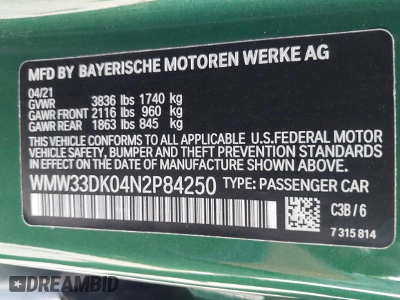2022 MINI Hardtop 4 Door Cooper z VIN WMW33DK04N2P84250, wystawiony jako IAAI lot #42059692 z przebiegiem 34 238 mil mil oraz . Historia ofert i sprzedaży dostępna na DreamBid. Obrazek 9.
