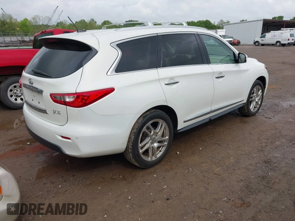 2013 Infiniti JX35 with VIN 5N1AL0MM2DC330361, listed as a IAAI auction lot 42072538 with 183,624 mi miles. Bid and sale history available at carsss.com. Image 4.