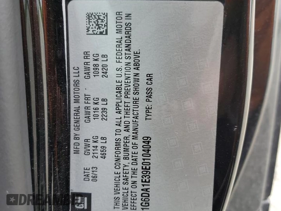 2014 Cadillac CTS with VIN 1G6DA1E39E0104049, listed as a Copart auction lot 56198085 with 121,622 mi miles and Salvage Title. Bid and sale history available at DreamBid. Image 13.