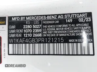 2023 Mercedes-Benz C 300 z VIN W1KAF4GB3PR121215, wystawiony jako IAAI lot #42068171 z przebiegiem 15 082 mil mil oraz . Historia ofert i sprzedaży dostępna na DreamBid. Obrazek 9.