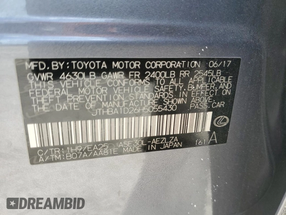 2017 Lexus IS 200t с VIN JTHBA1D26H5055430, выставлен на аукционе Copart как лот 54711495 с пробегом 102 487 миль миль и На запчасти • Non repairable. История ставок и продаж доступна на DreamBid. Изображение 13.