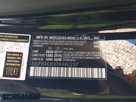 2023 Mercedes-Benz GLE 350 with VIN 4JGFB4KB3PA940237, listed as a IAAI auction lot 41674207 with 33,747 mi miles and . Bid and sale history available at DreamBid. Image 9.