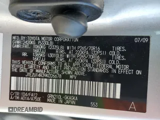 2009 Toyota 4Runner SR5 z VIN JTEZU14R39K026678, wystawiony jako Copart lot #47125445 z przebiegiem 142 719 mil mil oraz Szkoda całkowita • Salvage title. Historia ofert i sprzedaży dostępna na DreamBid. Obrazek 13.