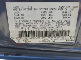 2008 Mitsubishi Galant ES z VIN 4A3AB56F48E026233, wystawiony jako Copart lot #57816545 z przebiegiem 81 879 mil mil oraz Szkody całkowita. Historia ofert i sprzedaży dostępna na DreamBid. Obrazek 12.