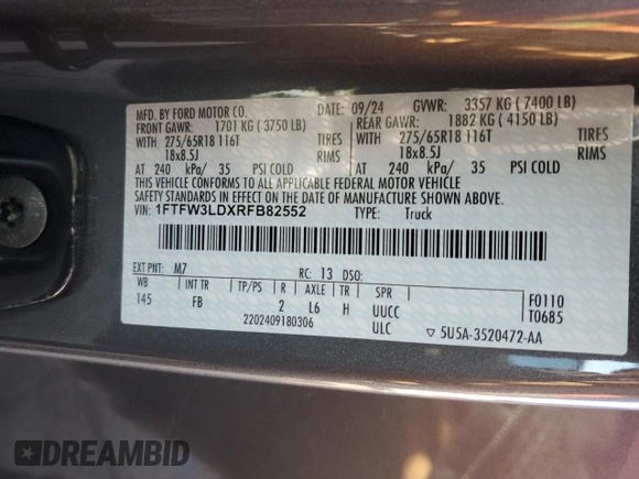2024 Ford F-150 XLT with VIN 1FTFW3LDXRFB82552, listed as a Copart auction lot 42922345 with 2,971 mi miles and Salvage Title. Bid and sale history available at carsss.com. Image 15.