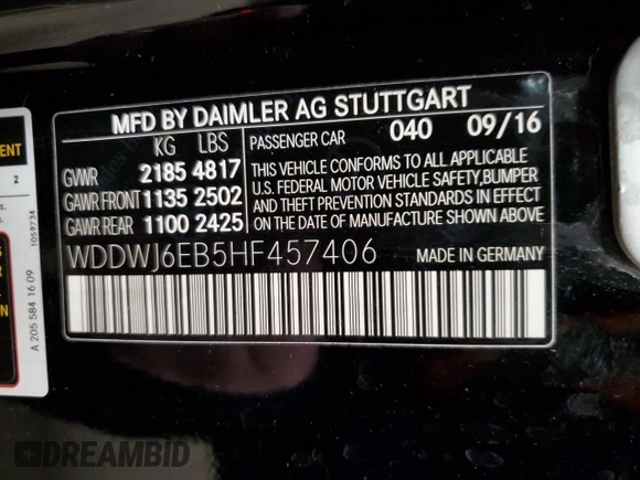 2017 Mercedes-Benz C 43 AMG with VIN WDDWJ6EB5HF457406, listed as a Copart auction lot 52108435 with 44,171 mi miles and Salvage title. Bid and sale history available at DreamBid. Image 12.